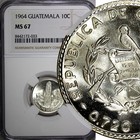 GUATEMALA Silver 1964 10 Centavos NGC MS67 GEM BU LUSTER KEY DATE KM# 262 (033) — photo 1