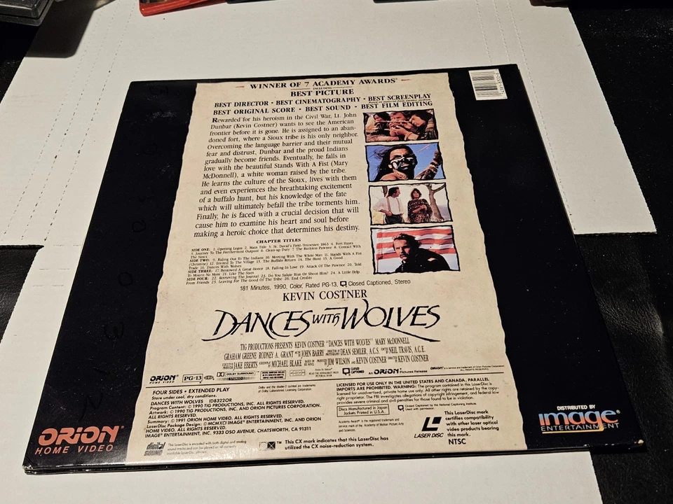 Dances with Wolves Laserdisc Widescreen ID8322012 LD WS Laser Disc Kevin Costner - Image 2 of 2