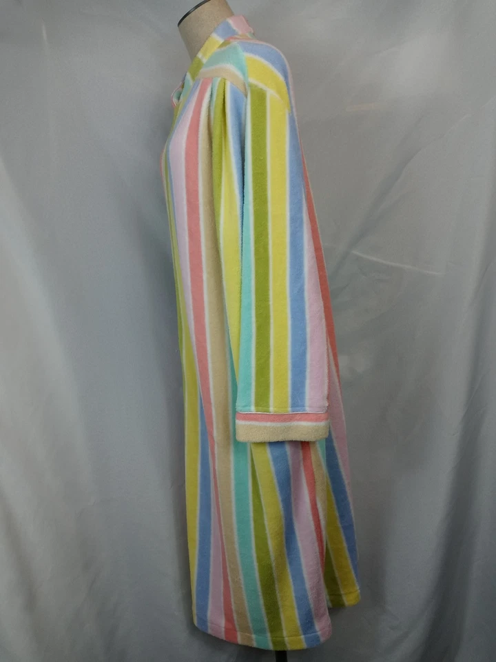 Vintage Saybury Robe Size M 70s 80s Pastel Rainbow Stripe Zip Fleece House Coat - Image 4 of 4