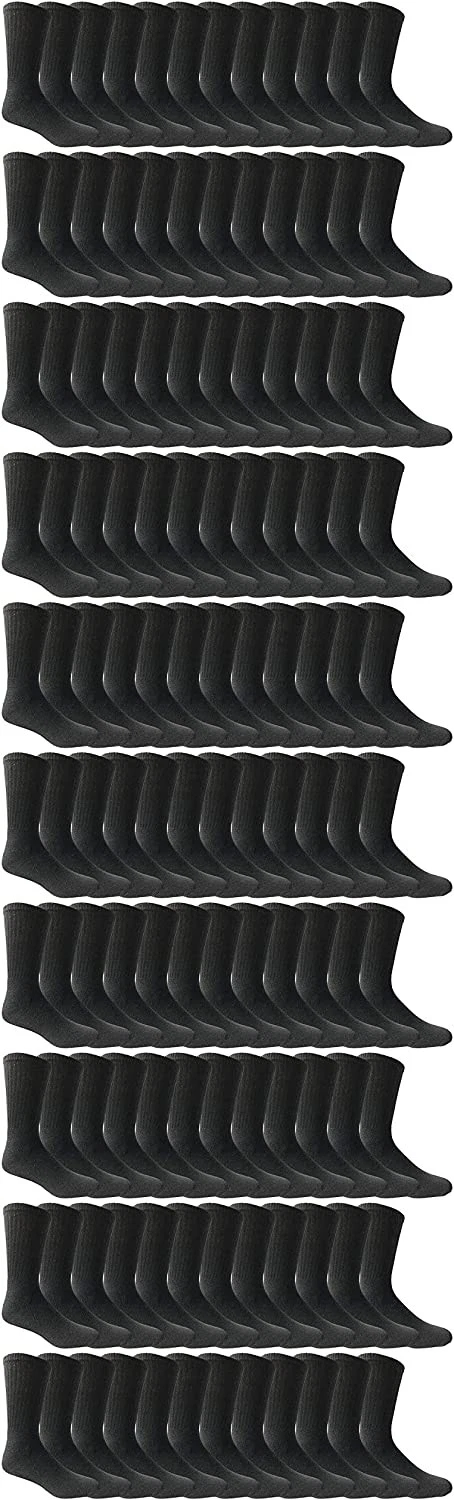 240 PK Mens King Size Premium Cotton Crew Socks Black Size 13-16-Mens Crew Socks