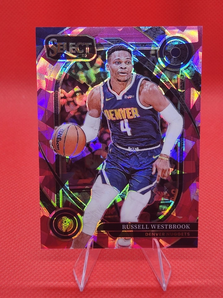 🔥 2024-25 Panini Select Russell Westbrook rosa hielo agrietado lado de la cancha /99 #03/99 Foto 2 de 4