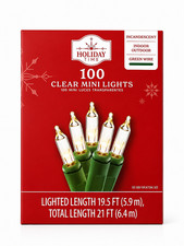 Holiday Time 100 Clear Mini Christmas Lights Indoor Outdoor Green Wire 19.5ft