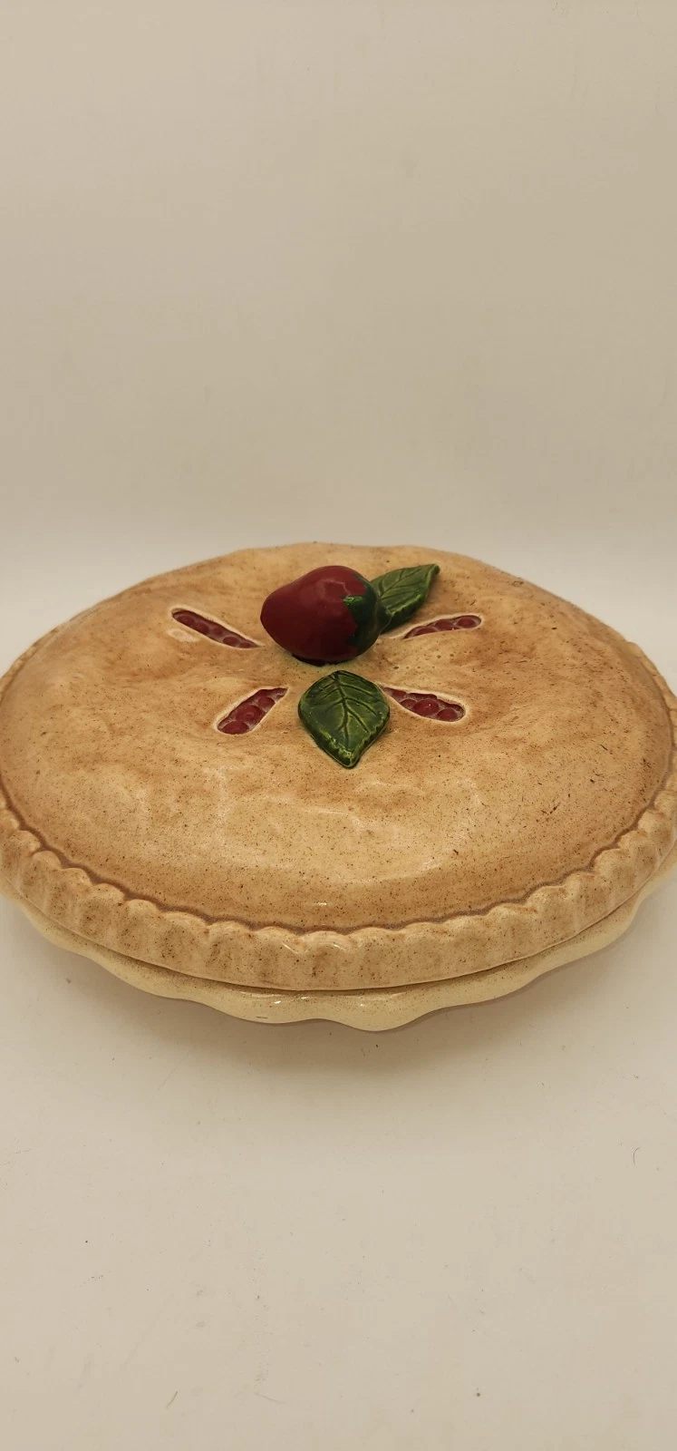Vintage Ceramic Cherry Pie Keeper Plate Serving Dish With Lid - MCM