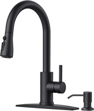 FORIOUS Matte Black Faucet with Pull Down Sprayer Soap Dispenser