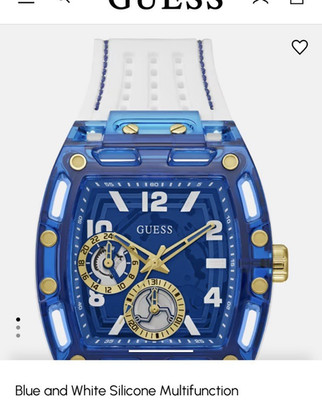 GUESS Analog Quartz Square Watch Blue Dial White Silicone Strap 12-Hour