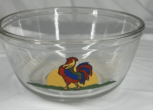 Anchor Hocking Rooster Clear Nesting Mixing Bowl 1.5 Quart Vintage 7.25" Dia.