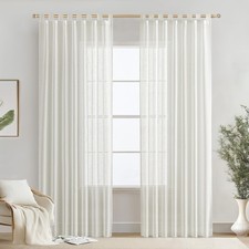 Voile Curtains Drapes With Loops Linen Effect Semi Sheer Curtains E...