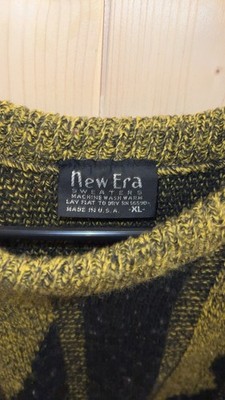 Vtg NewEra Mens Sweater XL Yellow Black Abstract Geometry Pattern USA Punk Retro