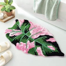 Green Leaf Rug, Cute Monstera Soft Non Slip Tufted Bath Mat Palm Shaped Plush...