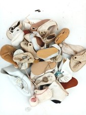 Antique and Vintage Doll Shoes, lot of singles, creme white colored doll shoes