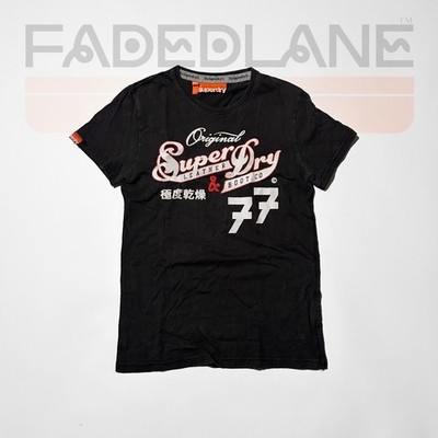 Super Dry Japanese Brand Black T Shirt Original Leather & Boot Co 77, Size M