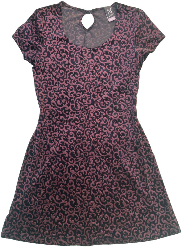 GIRLS BLACK SWIRLY VELOUR DRESS Size L - Chest 30", 31" Long