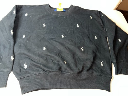 Polo Ralph Lauren Sweatshirt Girls 6X Black All Over Pony Logo Crewneck Pullover - Picture 5 of 11