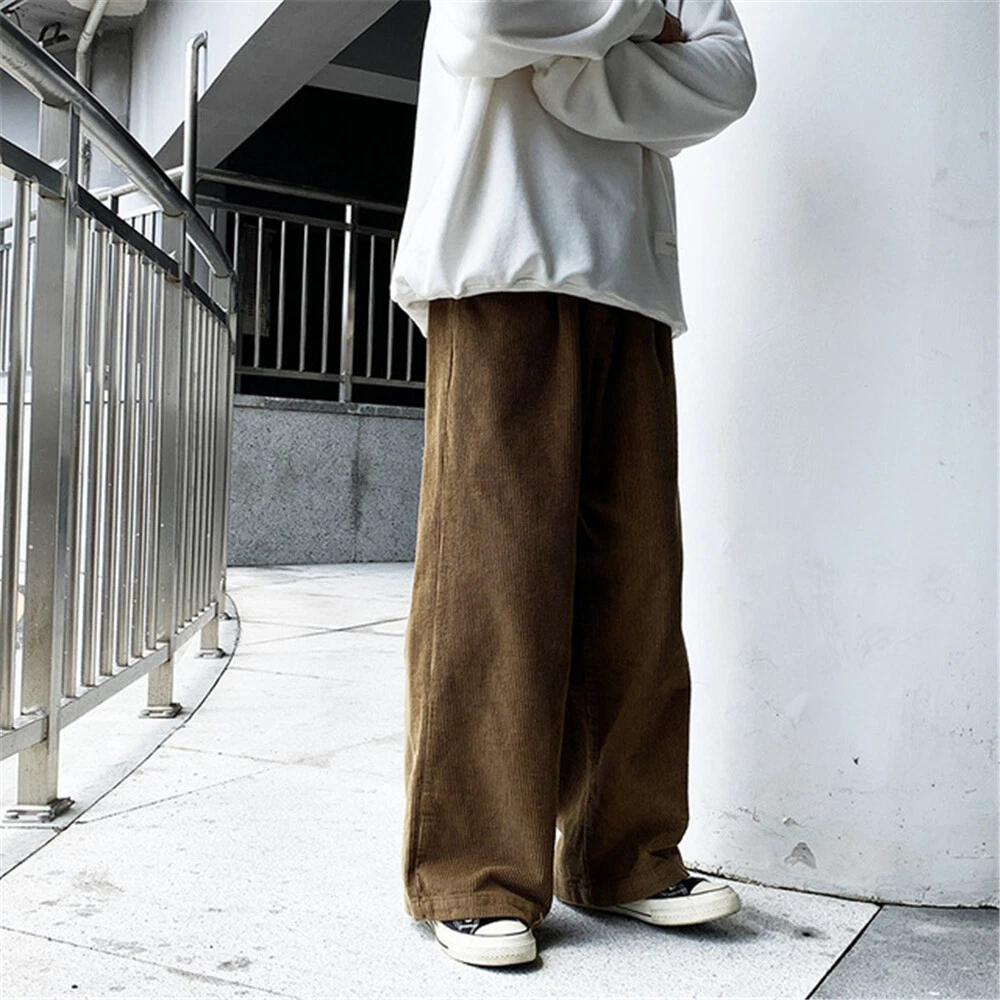 Mens Corduroy Loose Fit Wide Legs Long Pants Casual Hip Hop Trousers  Fashion | eBay