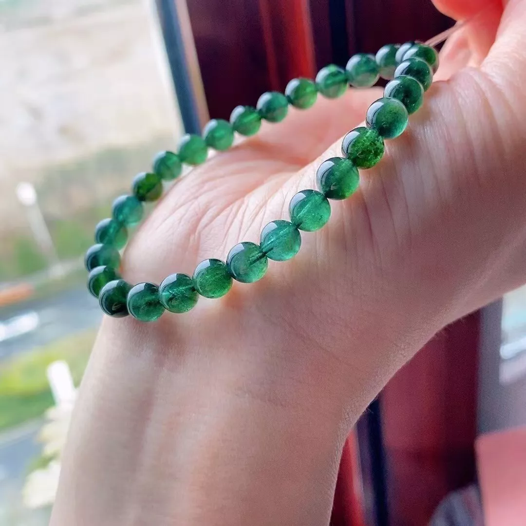 Natural green Tourmaline Gemstone Crystal Round Bead Woman Bracelet AAAAA