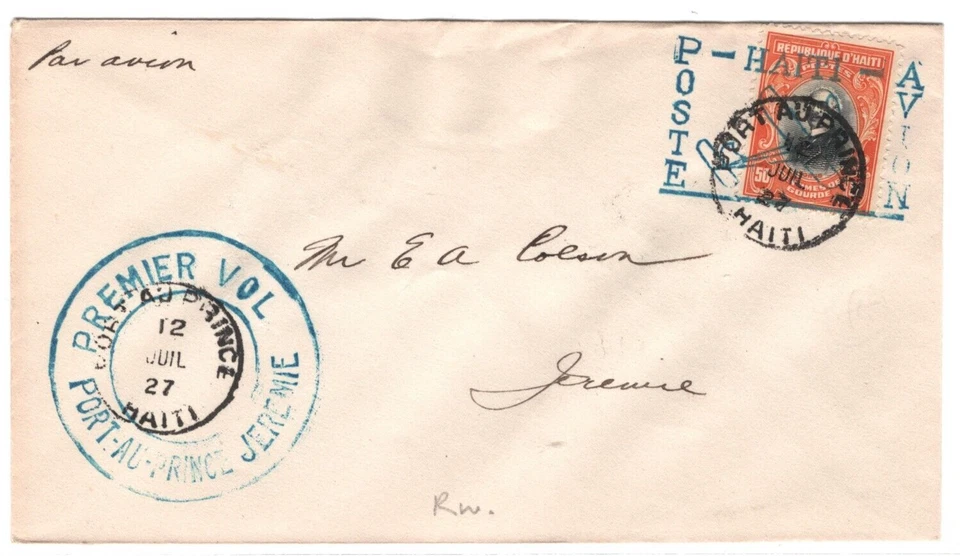 HAITI Air Mail Cover 1927 FIRST FLIGHT Port-au-Prince Jeremie {samwells}KA306 - Image 2 of 4