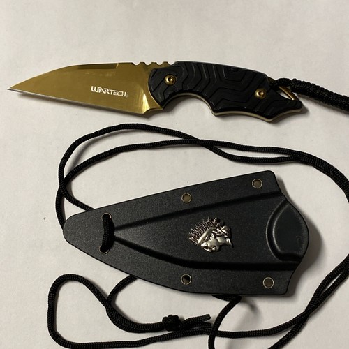 WarTech HWT201GD 3CR13 Steel Gold Color Knife With Case / Sheath