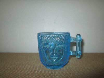 Vintage FiINDLAY GLASS Aqua Bluer Boy Girl Child's Cup Mug Columbia Co Ohio EAPG