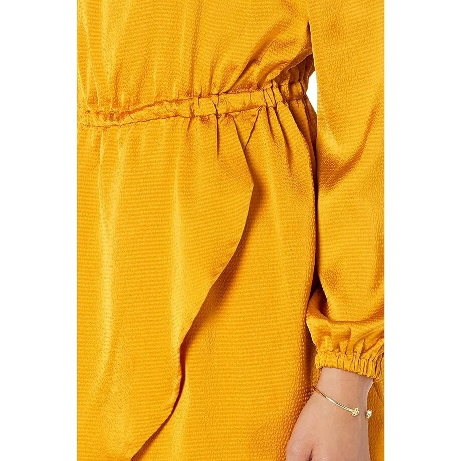 Abito da donna Michael Kors maniche lunghe raso flounce calendula taglia small nuovo con etichette