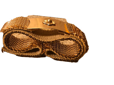 Vintage GARAY Gold Metal Fish Scale Expandable Belt Floral  display picture 3