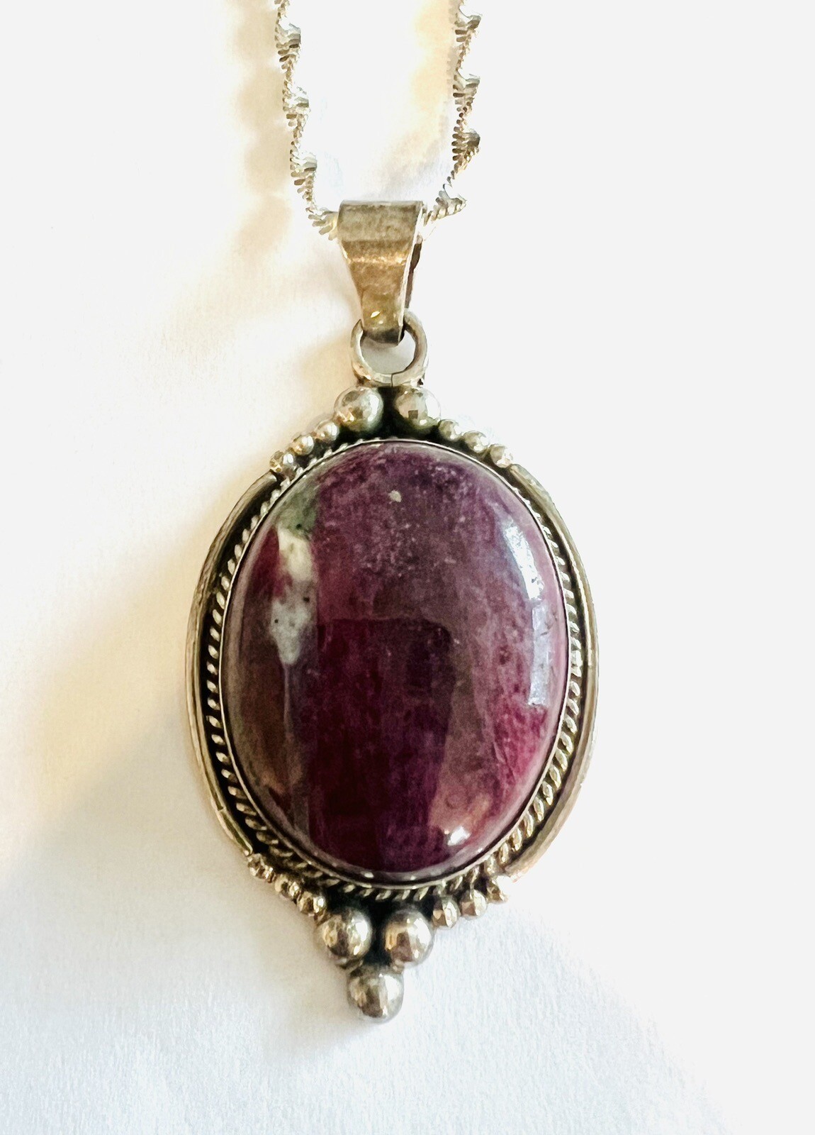 Sterling Silver Ruby Zoisite Gemstone Large Penda… - image 1