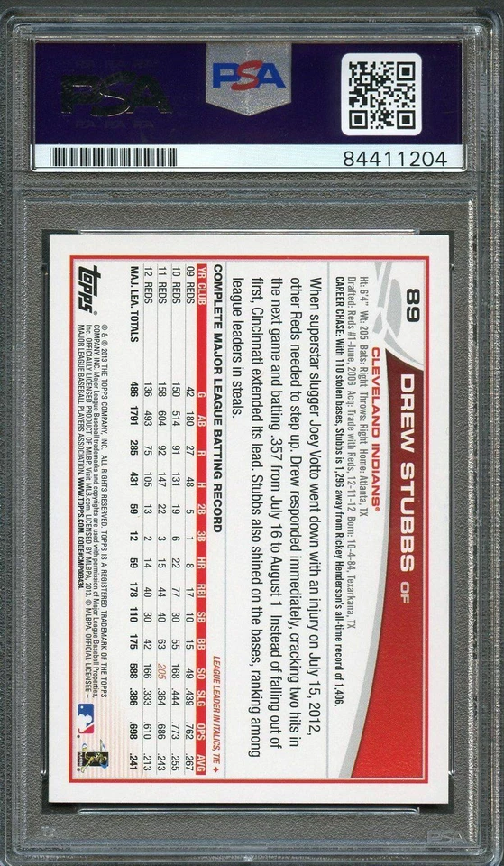 2013 Topps Opening Day #89 Drew Stubbs Signed Card PSA Slabbed Auto Cleveland - Image 2 of 2