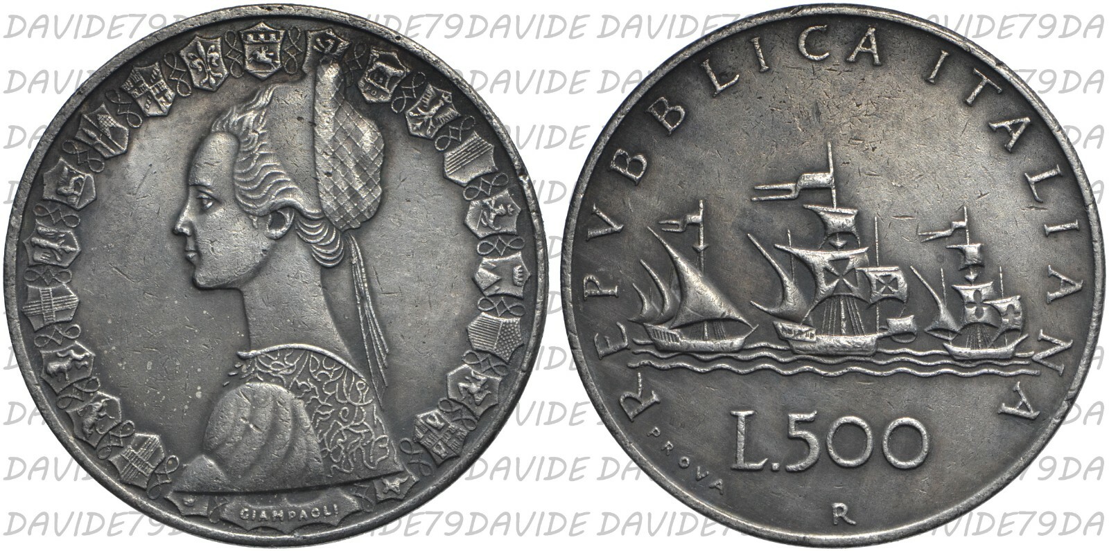 REPUBBLICA ITALIANA 500 LIRE CARAVELLE BANDIERE