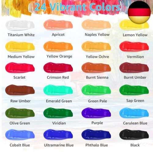 DazSpirit 24 Farben Acrylfarben Set mit 6 Pinselset+2 Leinwand+1 - Bild 4 von 12