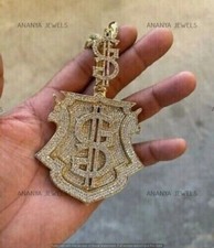 Men's initial "GG" Pendant 3 CT Round Cut Moissanite 14K Real Yellow Gold Plated