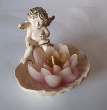 Portacandelette lavorato e dipinto a mano con angioletto, vintage. Poco usato.