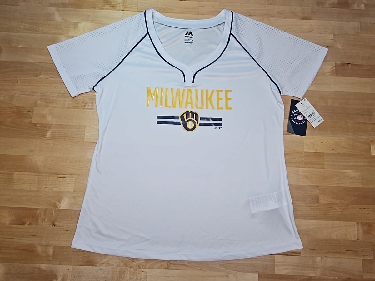 Majestic Size XL Womens Milwaukee Brewers White Shirt