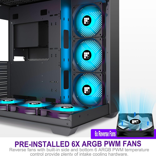 F600 PC Case - Pre-Installed 6 PWM ARGB Fan, ATX Mid-Tower Gaming PC Case, 270° - Picture 4 of 8