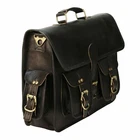 18" Men's Handmade Black Leather Messenger Shoulder Bag Laptop Briefcase Travel