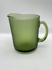 Vintage Green Glass Ribbed Pitcher 60 Ounce Water Server MCM