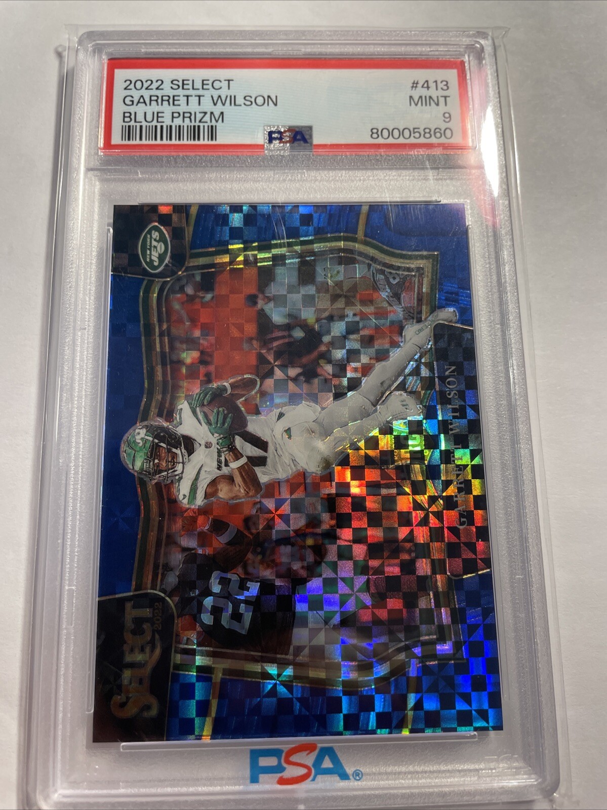 2022 Garrett Wilson Panini Select Blue Prizm Field Level 35/49 PSA 9 #413 🔥