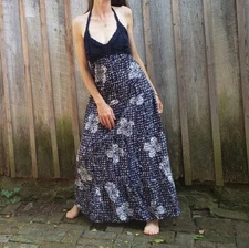 Lucky Brand John Robshaw Crochet Printed Maxi Dress Halter Smocked XS NEW 233241