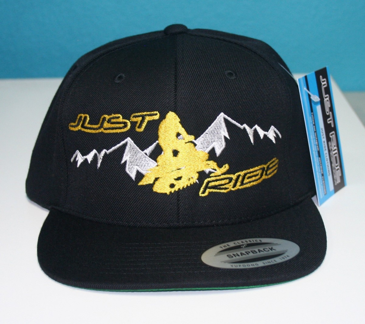 Just Ride Sled Hat - Flat Bill Snapback Snowmobile Cap, Embroidered Design, Acrylic/Wool Blend