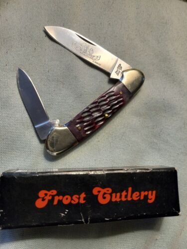 Vintage 1980s Frost Seizo Imai Seki Japan MAGENTA CANOE 3.62" Jigged Bone Knife