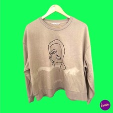 PRIMARK Women's Sweatshirt Jumper, Face Graphic, Tie-Dye Effect, Beige, UK XL