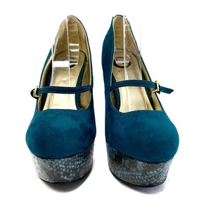 teal block heels