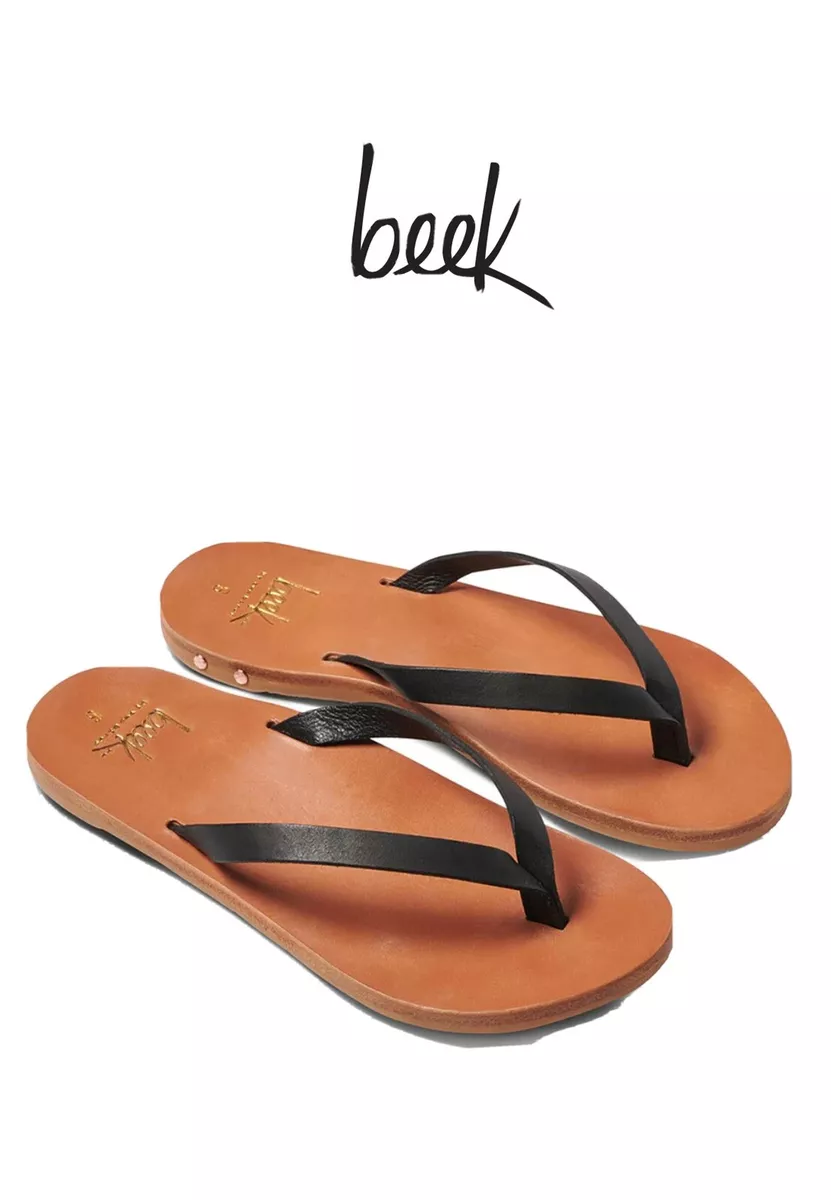 BEEK Seabird Black Leather Flip Flops Thong Sandals Size 7 NEW $159