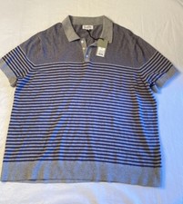 Goodfellow  Co. Men  s Short Sleeve Collared Sweater- NWT- XXL- Grey/Blue Stripe