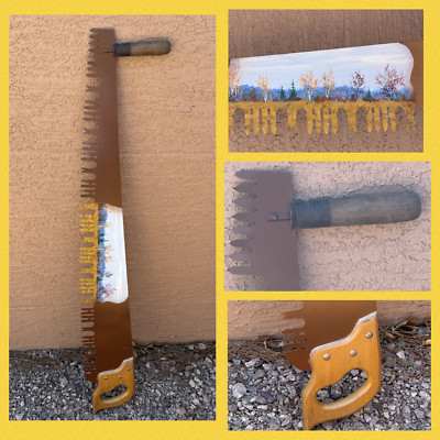 VTG Two Person Crosscut Logging Saw 47'' Hand Painted Aspens Forest Wall Decor