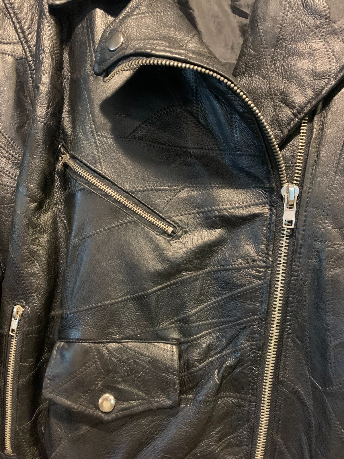 Vintage Flight Path Black Patchwork Leather Motor… - image 2