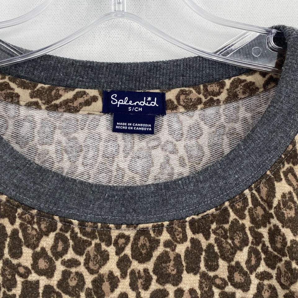 Espléndida sudadera para mujer con estampado de animales talla pequeña bronceado guepardo manga larga doble Foto 2 de 4