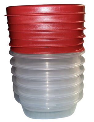 Lot of 6 Rubbermaid  1.25 Cup Square Food Storage Containers w/Red Easy Find Lid