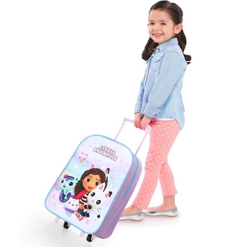 Gabby's Dollhouse Foldable Trolley Cabin Bag Travel Luggage Girls Purple Kittens - Picture 9 of 9