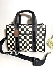 NWT Coach Smith Tote With Checkerboard Print CR101 Silver/Black/Chalk