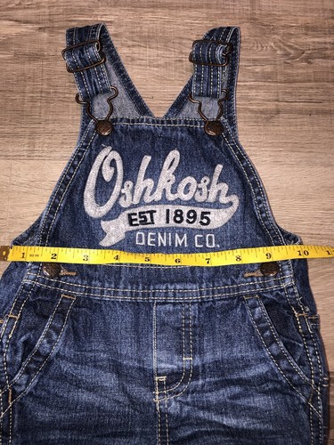 Salopette Oshkosh B'Gosh Denim taglia 9-12 mesi cargo logo applicato bavaglino gilet - Foto 6 di 7