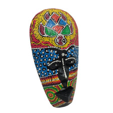 African Wood Mask Tribal Dot Turtle Hand Painted Wall Art Decor Hanging